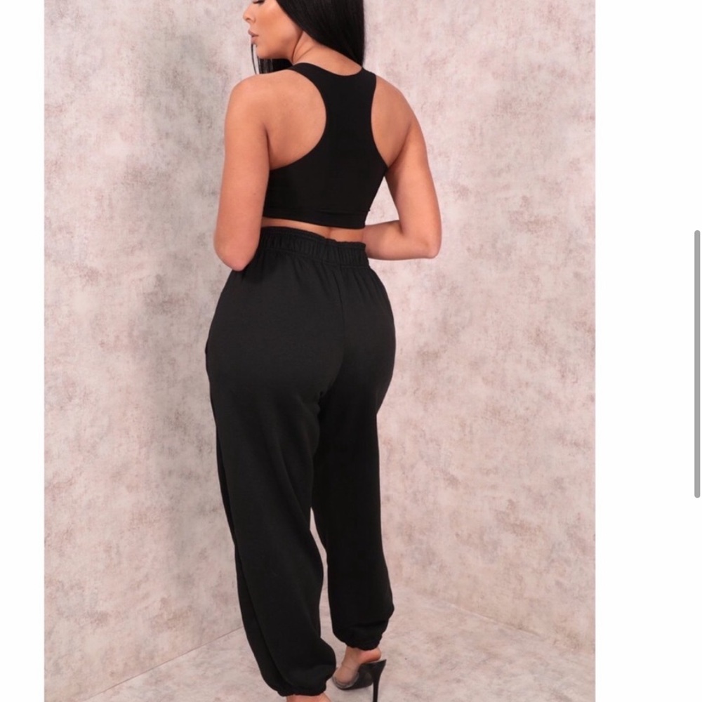 Black Oversized Basic Cuffed Hem Jogger - image 3